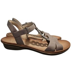Söfft Women's Gray‎ Boho Leather Sandals Sz 8.5 T-Strap Casual Comfort #320